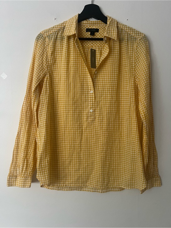 J. Crew Tops - J. Crew Yellow Gingham Shirt, Womens 6, Cottagecore office preppy button front